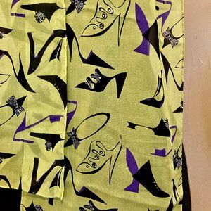 NWT Zazou Luxe Silk Scarf. Yellow Lime Color W/Mid Century Design Pattern